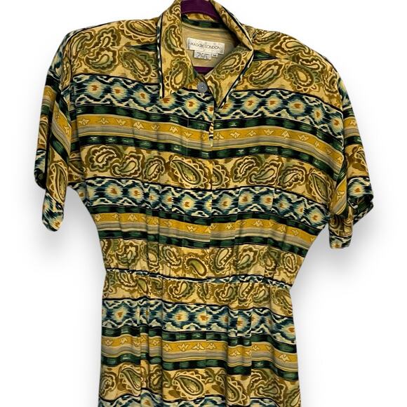 Maggy London Maxi Dress Women's 14 Multicolor Mixed Media Print Button Front VTG - Picture 5 of 12